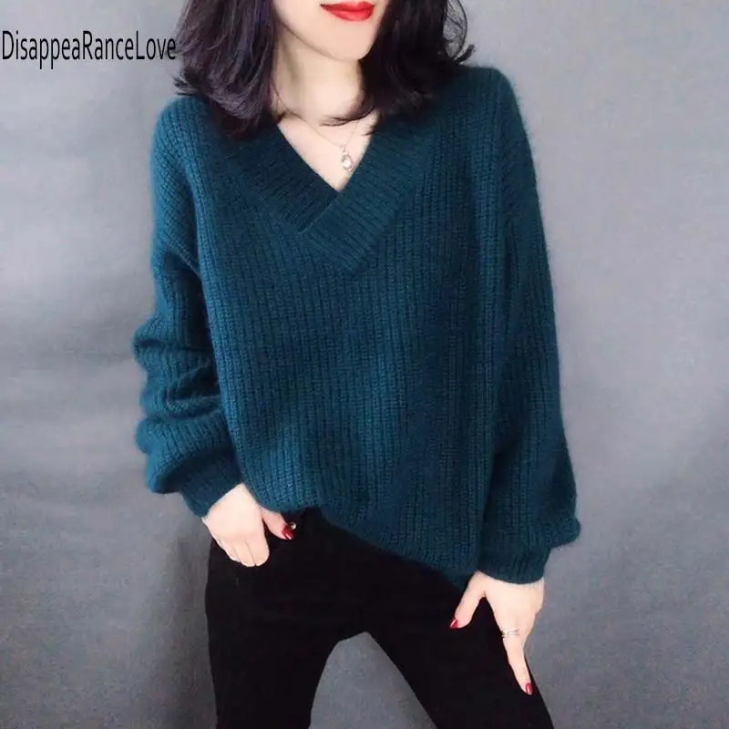 2021 New Korean lantern Long sleeves sweater women's loose Sweater thickened Shoulder Deep V Neck knit Sweater Jersey Mujer
2021 New Korean lantern Long sleeves sweater women's loose Sweater thickened Shoulder Deep V Neck knit Sweater Jersey Mujer