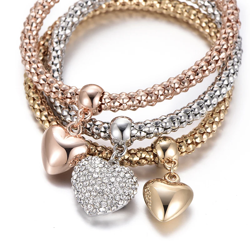 3 Crystal Love Hearts Charm Bracelet Gold Popcorn Bracelets Bangles For Women Fashion Jewelry Gifts pulseira mujer moda 2019 Hot
3 Crystal Love Hearts Charm Bracelet Gold Popcorn Bracelets Bangles For Women Fashion Jewelry Gifts pulseira mujer moda 2019 Hot