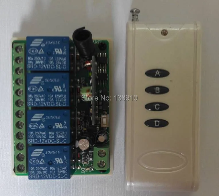 DC12V 4 CH Wireless Remote Control System teleswitch/ Radio Switch Transmitter/Receiver Momentary Toggle Latched For Light Lamp
DC12V 4 CH Wireless Remote Control System teleswitch/ Radio Switch Transmitter/Receiver Momentary Toggle Latched For Light Lamp