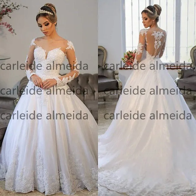 Женское свадебное платье со шлейфом роскошное с длинным рукавом | Свадьбы и