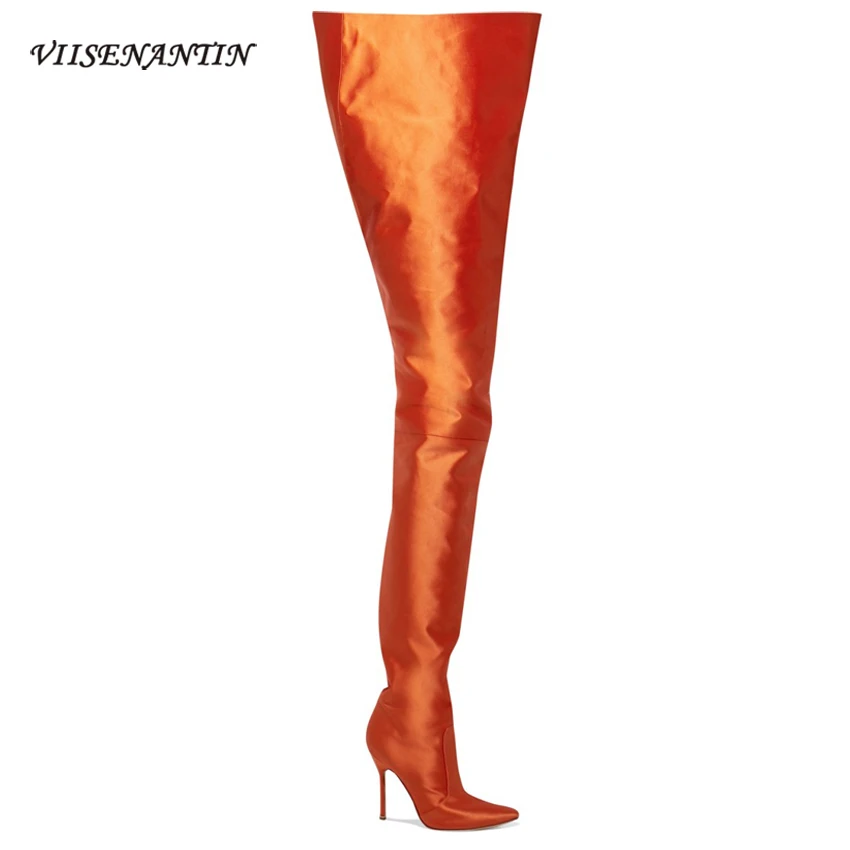 VIISENANTIN lady sexy pants boots pointed toe 12cm thin heel solid color satin thigh high bootie orange blue red sock boots
VIISENANTIN lady sexy pants boots pointed toe 12cm thin heel solid color satin thigh high bootie orange blue red sock boots
