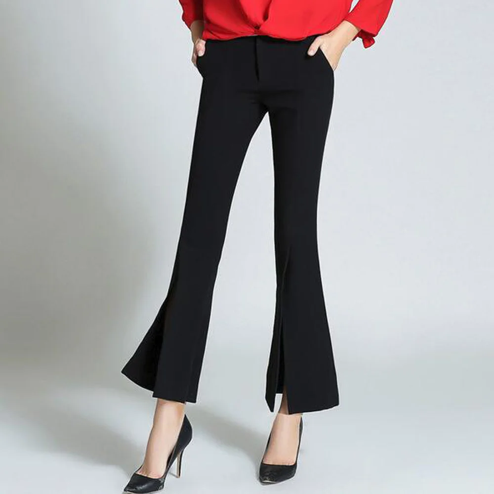 Plus Size Women Office Pants Work Wear Black Solid Color Split Flare Pants Slim Elastic Business Formal Trouser Pantalones Mujer
Plus Size Women Office Pants Work Wear Black Solid Color Split Flare Pants Slim Elastic Business Formal Trouser Pantalones Mujer