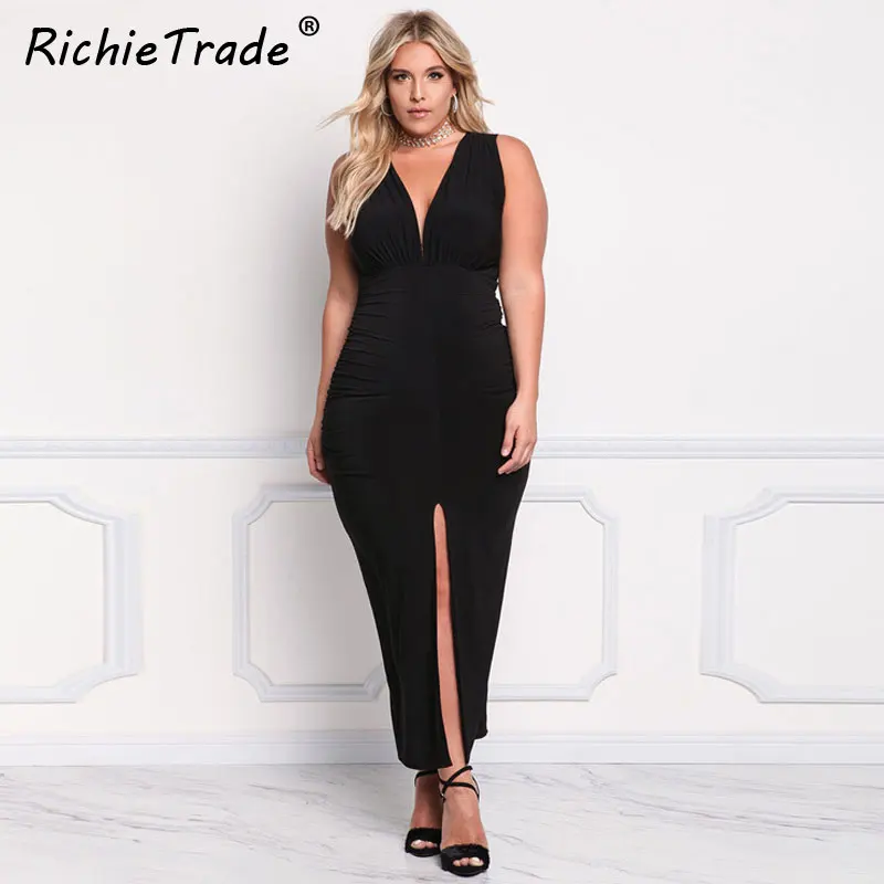 Женское облегающее платье RICHIETRADE черное без рукавов с глубоким v образным вырезом