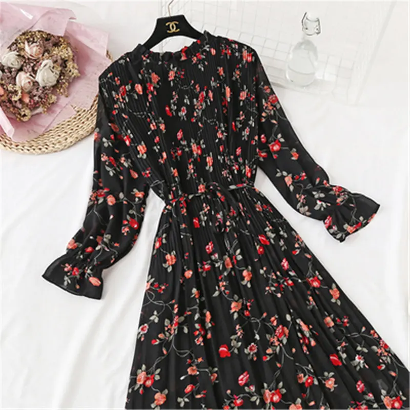 Floral Print Chiffon Dress24 Colors Women Spring Flare Sleeve Ruffle Pleated Long Dress Elastic Waist Vintage Femme Vestidos 86
Floral Print Chiffon Dress24 Colors Women Spring Flare Sleeve Ruffle Pleated Long Dress Elastic Waist Vintage Femme Vestidos 86
