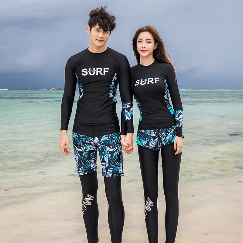 Newest MEIYIER Couple matching men and women rashguard long sleeve swim shirt pants shorts fashion surf suit for lovers 2020 | Спорт и
