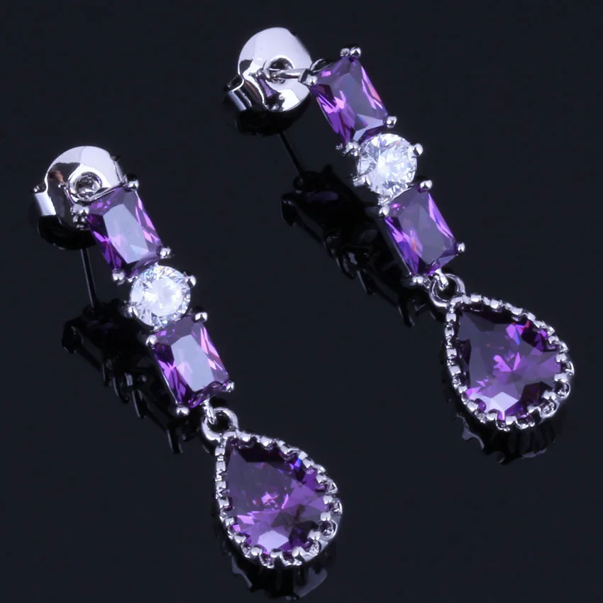 Heavenly Water Drop Purple Cubic Zirconia White CZ Silver Plated Drop Dangle Earrings V0730
Heavenly Water Drop Purple Cubic Zirconia White CZ Silver Plated Drop Dangle Earrings V0730