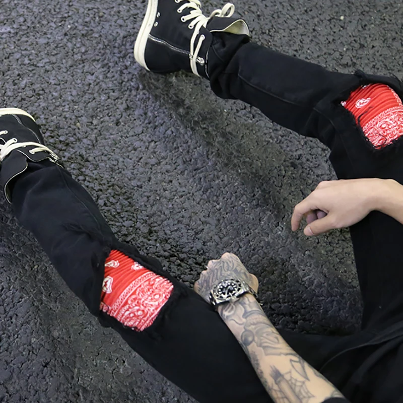 Plegie Bandana Patchwork Ripped on Knee Men's Jeans High Street Jeans Men Hip hop Denim Pants slim fit black jeans Joggers
Plegie Bandana Patchwork Ripped on Knee Men's Jeans High Street Jeans Men Hip hop Denim Pants slim fit black jeans Joggers