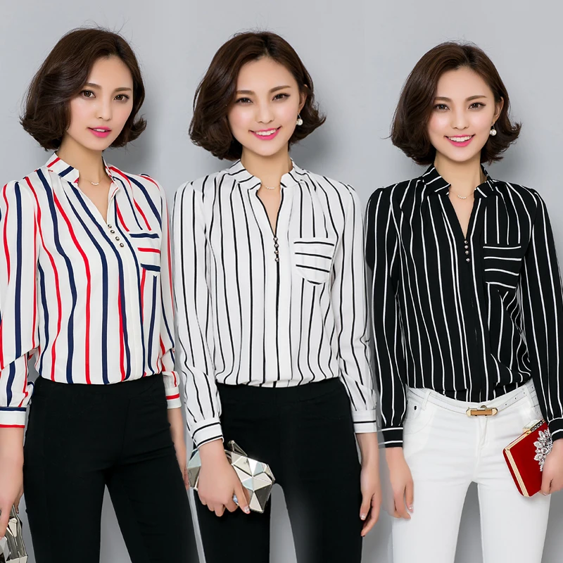 2016 Summer Women Blouses Long Sleeve Office Lady Elegant Striped Shirts Women Chiffon Tops Plus Size Blouses 3 color
2016 Summer Women Blouses Long Sleeve Office Lady Elegant Striped Shirts Women Chiffon Tops Plus Size Blouses 3 color