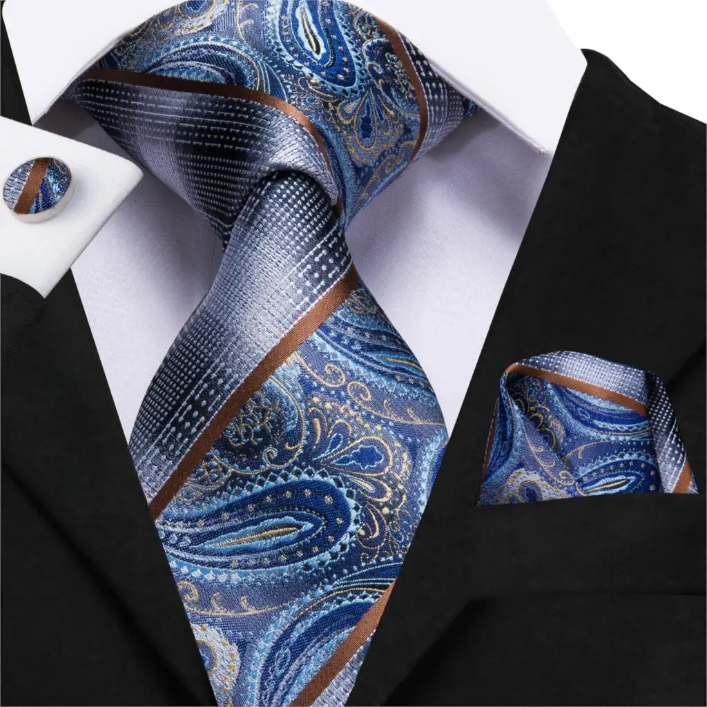 Hi-Tie Luxury Silk Men's Fashion Blue Paisley Tie Necktie Handkerchief Cufflinks Set Men's Wedding Party Business Tie Set C-3110
Hi-Tie Luxury Silk Men's Fashion Blue Paisley Tie Necktie Handkerchief Cufflinks Set Men's Wedding Party Business Tie Set C-3110