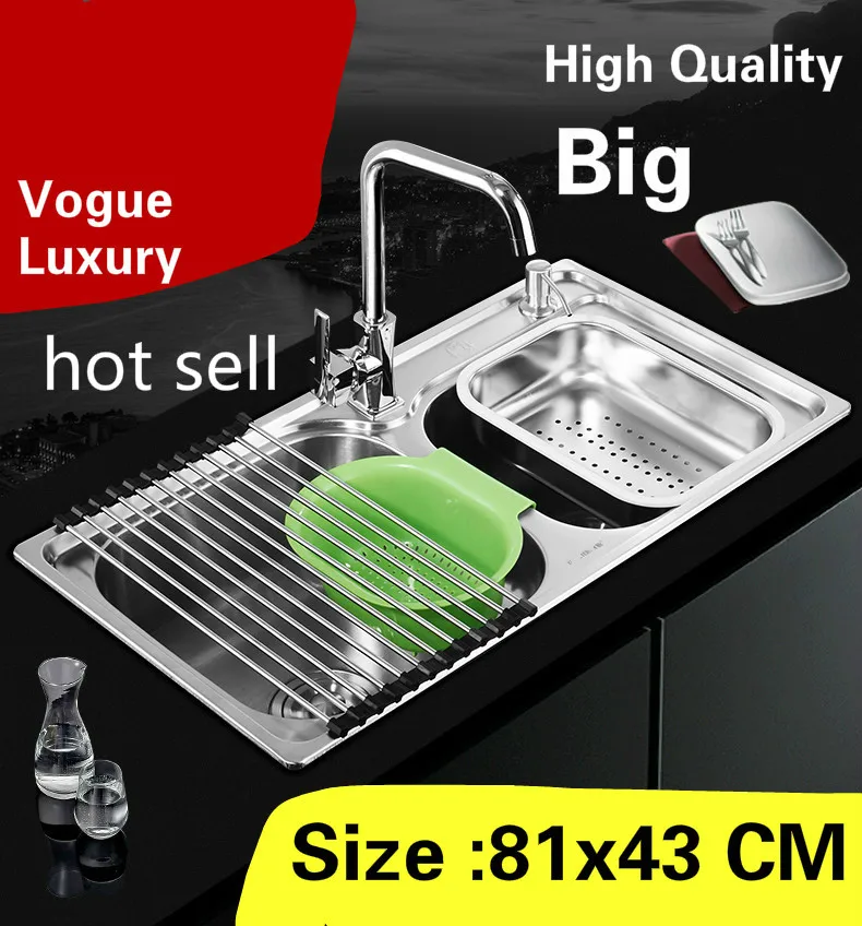 

Free shipping Apartment kitchen double groove sink vogue wash vegetables luxury 304 stainless steel hot sell big 810x430 MM