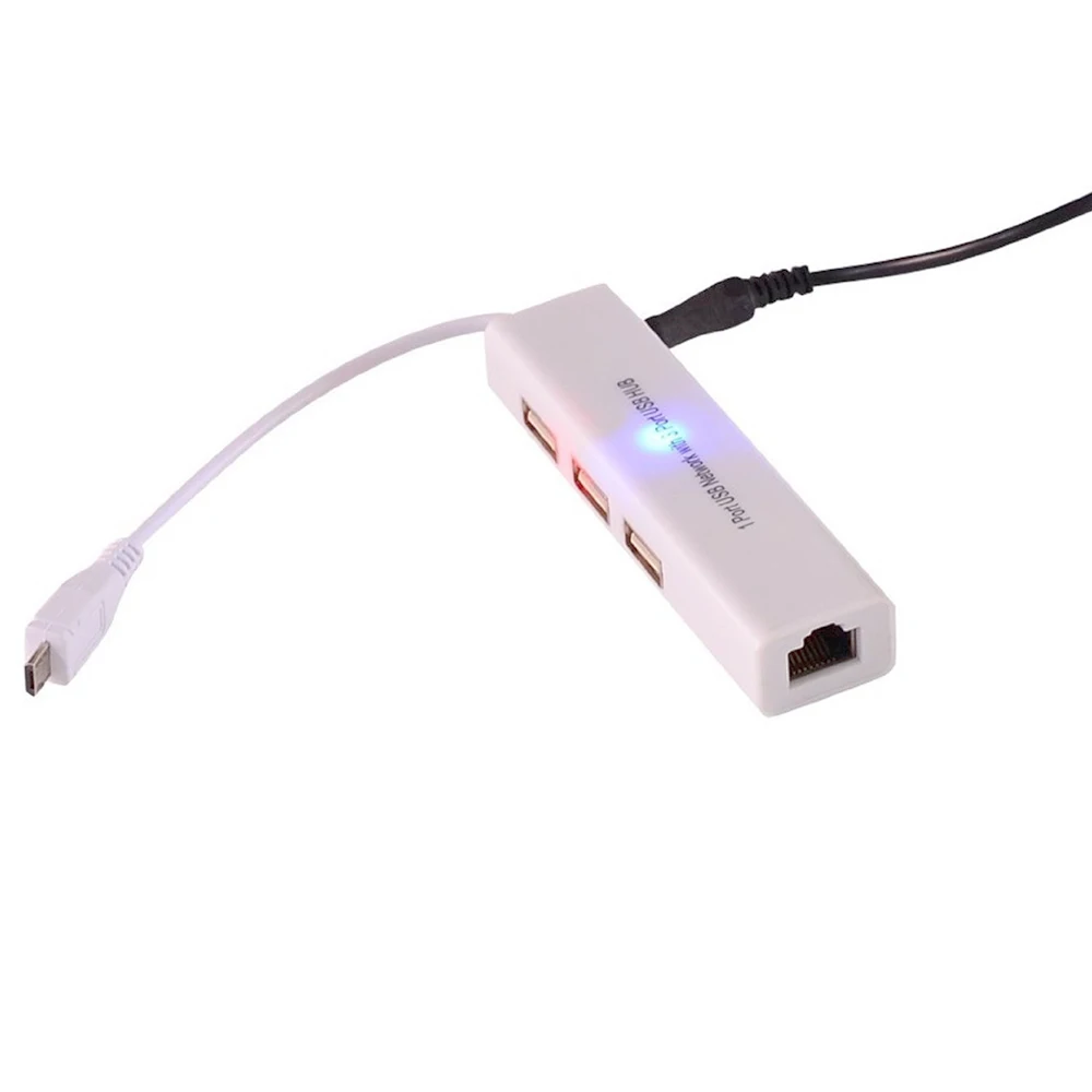Micro USB 3 Ports HUB , OTG Ethernet HUB 10/100MB USB to RJ45 LAN Adapter Wired Network Card For Win PC Android Phone Laptop