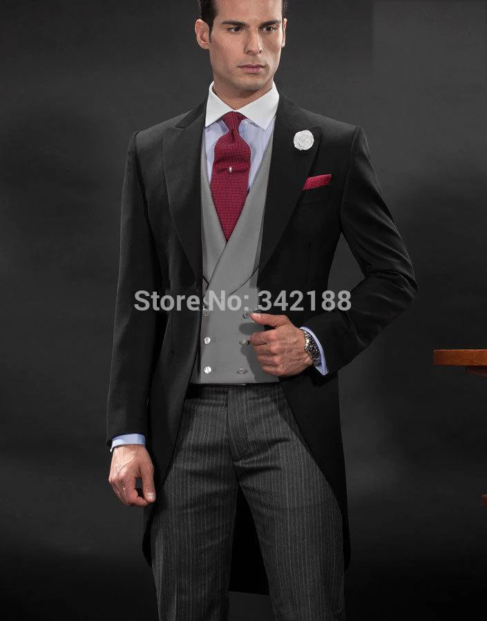 

Best selling Wholesale - Morning style One button Peak Lapel Groom Tuxedos Groomsmen Men Wedding Suits /wester suitswedding men