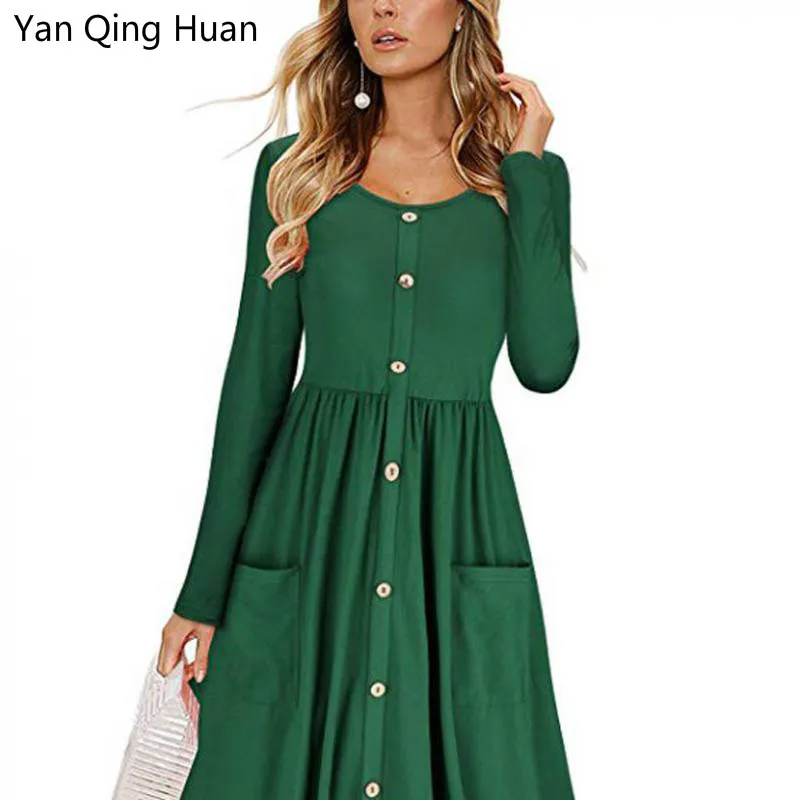 Yan Qing Huan 2019 Autumn New Temperament Long Sleeve Large Swing Type Ladies Dress Casual Button Pocket Round Neck Waist Dress
Yan Qing Huan 2019 Autumn New Temperament Long Sleeve Large Swing Type Ladies Dress Casual Button Pocket Round Neck Waist Dress