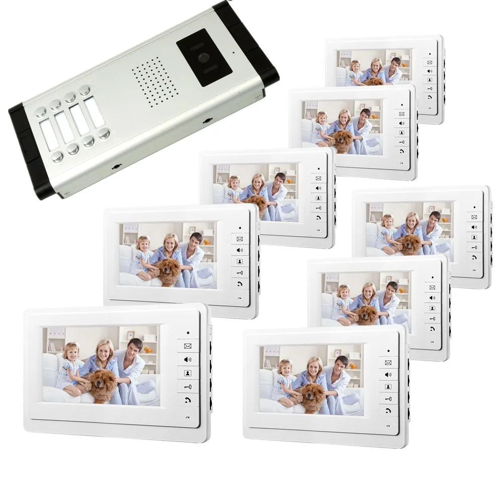 7inch video door phone intercom system for 8apartment TFT LCD screen 8 flat indoor monitor with night vision cmos outdoor camera
7inch video door phone intercom system for 8apartment TFT LCD screen 8 flat indoor monitor with night vision cmos outdoor camera