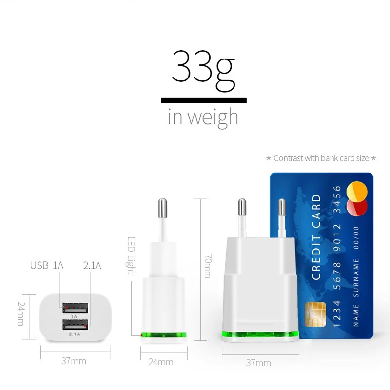 USB Charger for iPhone iPad Samsung Adapter 5V/2.1A Travel Universal EU Plug Wall Mobile Phone Chargers Fast Charging Device
USB Charger for iPhone iPad Samsung Adapter 5V/2.1A Travel Universal EU Plug Wall Mobile Phone Chargers Fast Charging Device