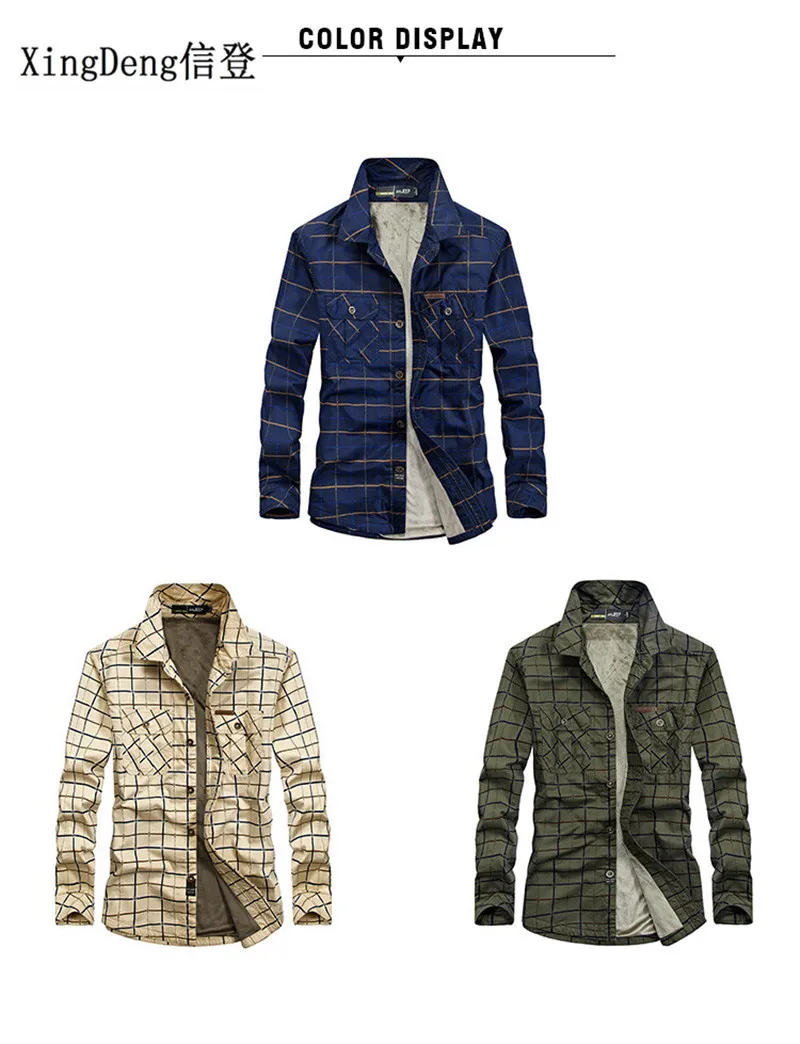 XingDeng Velvet Brand 100% Cotton fashion Warm Men Shirts Fleece lined Plaid Plus Windbreaker Casual Male Winter Snow Blouses
XingDeng Velvet Brand 100% Cotton fashion Warm Men Shirts Fleece lined Plaid Plus Windbreaker Casual Male Winter Snow Blouses