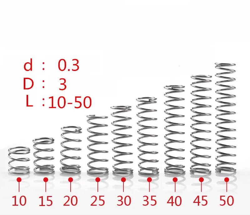 304 stainless steel spring small spring compression spring wire diameter 0.3 * 3* 5/10/15/20/25/30/35/40/45/50mm
304 stainless steel spring small spring compression spring wire diameter 0.3 * 3* 5/10/15/20/25/30/35/40/45/50mm