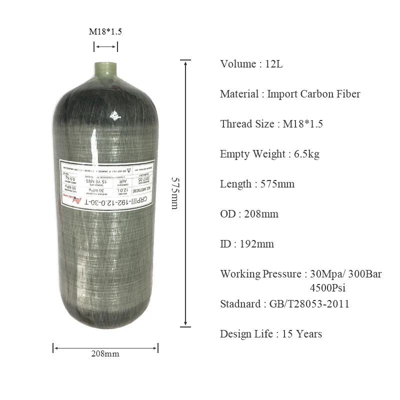 AC3120 Scuba Tank 12L CE 90minutes Pcp Airguns 300bar 4500psi Gas Tank Carbon Fiber Air Cylinder For Compressed Air Gun Acecare
AC3120 Scuba Tank 12L CE 90minutes Pcp Airguns 300bar 4500psi Gas Tank Carbon Fiber Air Cylinder For Compressed Air Gun Acecare