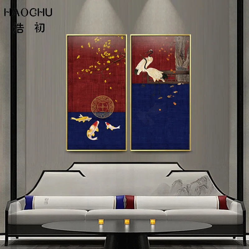 HAOCHU Chinese Style Koi Gold Apricot Tree Autumn Harvest Persimmon Tree White Crane Canvas Painting For Living Room Art Poster
HAOCHU Chinese Style Koi Gold Apricot Tree Autumn Harvest Persimmon Tree White Crane Canvas Painting For Living Room Art Poster