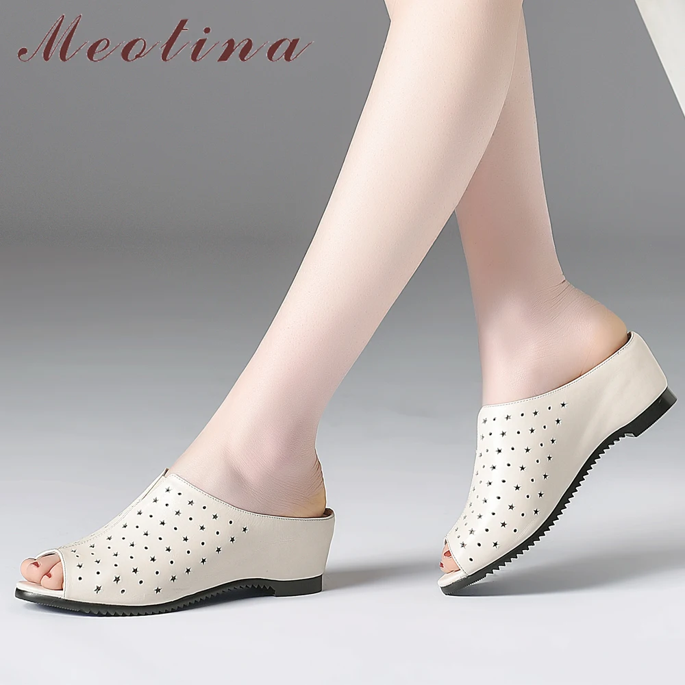 Meotina Women Shoes Summer Slippers Natural Genuine Leather Wedge Heel Shoes Cow Leather Peep Toe Slides Ladies Sandals Size 41
Meotina Women Shoes Summer Slippers Natural Genuine Leather Wedge Heel Shoes Cow Leather Peep Toe Slides Ladies Sandals Size 41