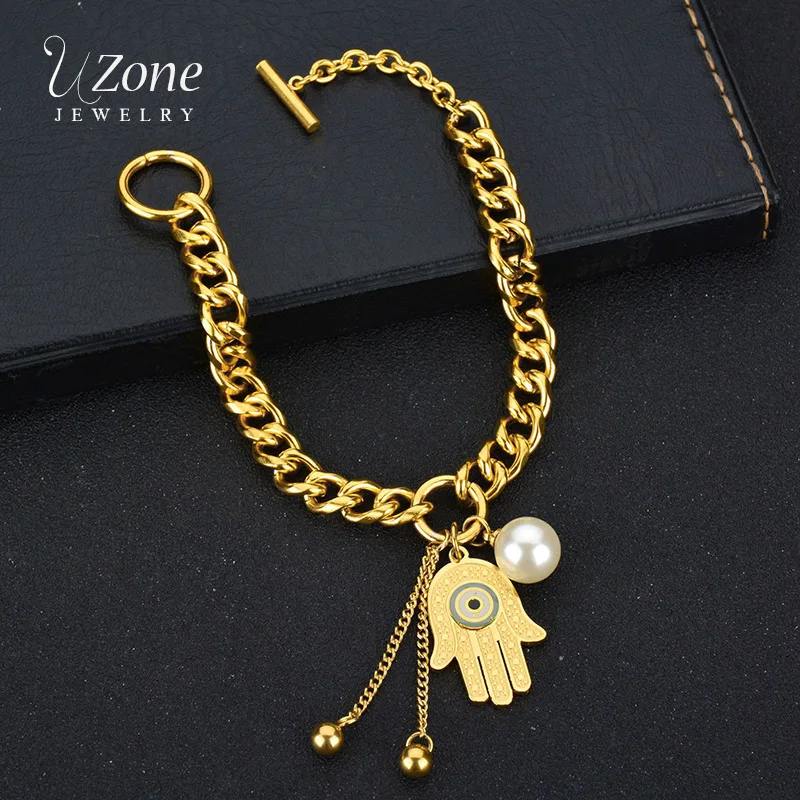 Personality Luck Hand of Fatima Christian Jewelry Hamsa Hand Pendant Gold Color Stainless Steel Link Bracelets For Women Gift
Personality Luck Hand of Fatima Christian Jewelry Hamsa Hand Pendant Gold Color Stainless Steel Link Bracelets For Women Gift