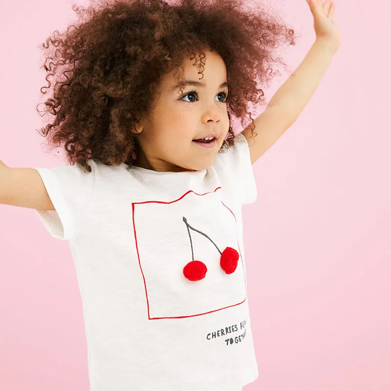

Little maven футболка с короткими рукавами для девочек 2-7 лет, летняя детская одежда для девочек, футболка с круглым вырезом и надписью вишни