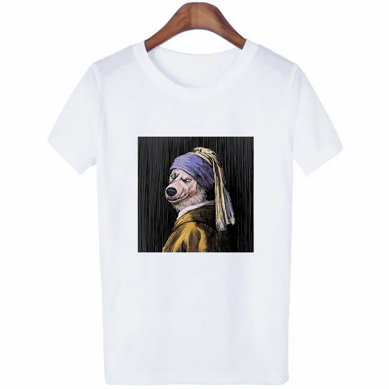 Новое поступление лета 2019 белая футболка в стиле ольччан Харадзюку Мона Лиза
