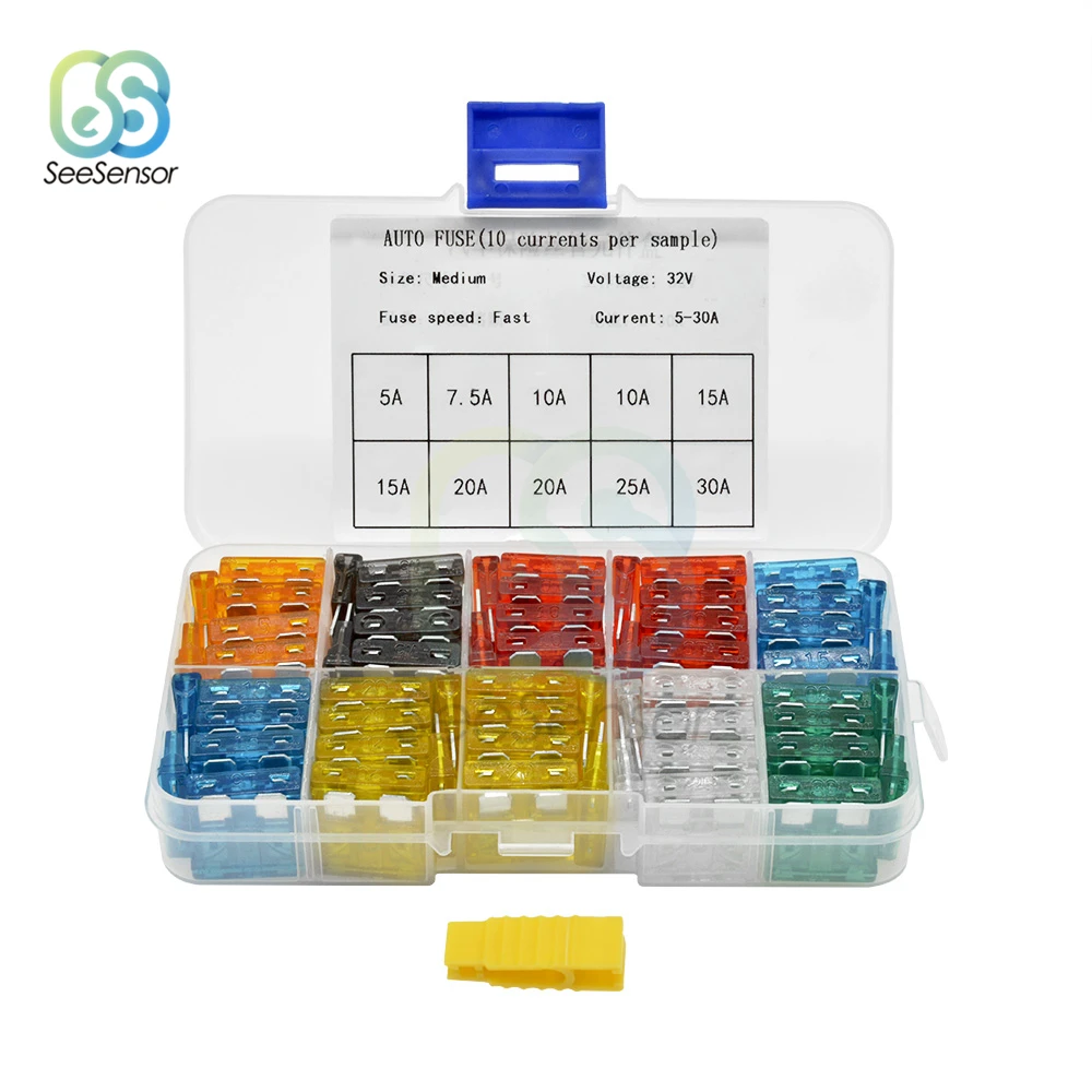100Pcs Medium Car Fuses 5A 7.5A 10A 15A 20A 25A 30A Amp Auto Blade Fuse Set with Box Clip Assortment
100Pcs Medium Car Fuses 5A 7.5A 10A 15A 20A 25A 30A Amp Auto Blade Fuse Set with Box Clip Assortment