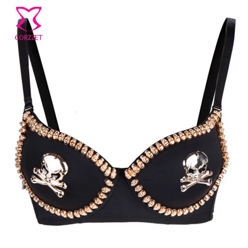 Fashion Novelty Black Cotton&Gold Metal Skull Sexy Punk Bralette Brassiere Underwear Clubwear Bra Push Up Bralet Bras For Women
Fashion Novelty Black Cotton&Gold Metal Skull Sexy Punk Bralette Brassiere Underwear Clubwear Bra Push Up Bralet Bras For Women