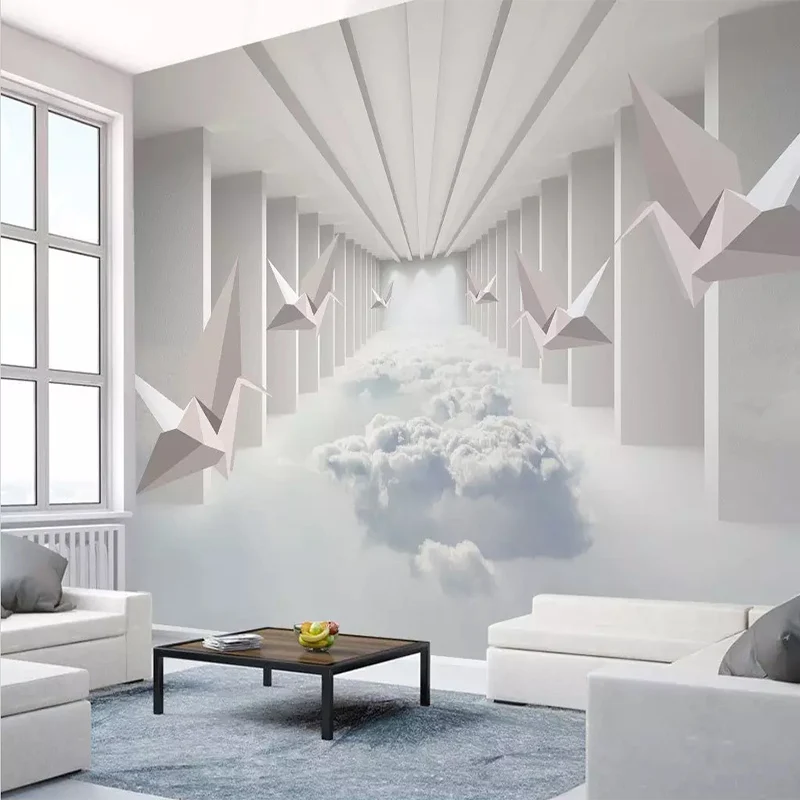 

Custom 3D Murals Thousand Paper Cranes Abstract Space Clouds Wallpaper Living Room TV Sofa Bedroom Wall Decoration 3D Wall Cloth