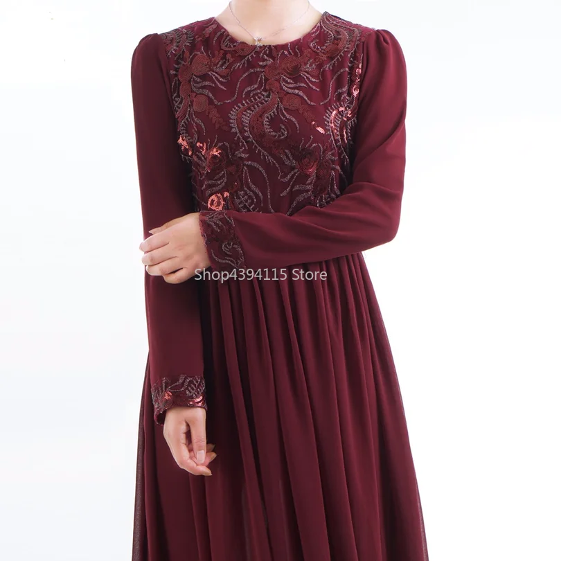 Muslim adult lace stitching abaya Arab Fashion embroidery chiffon muslim Dresses Musical Robe prayer Ramadan dress wj2846 | Тематическая