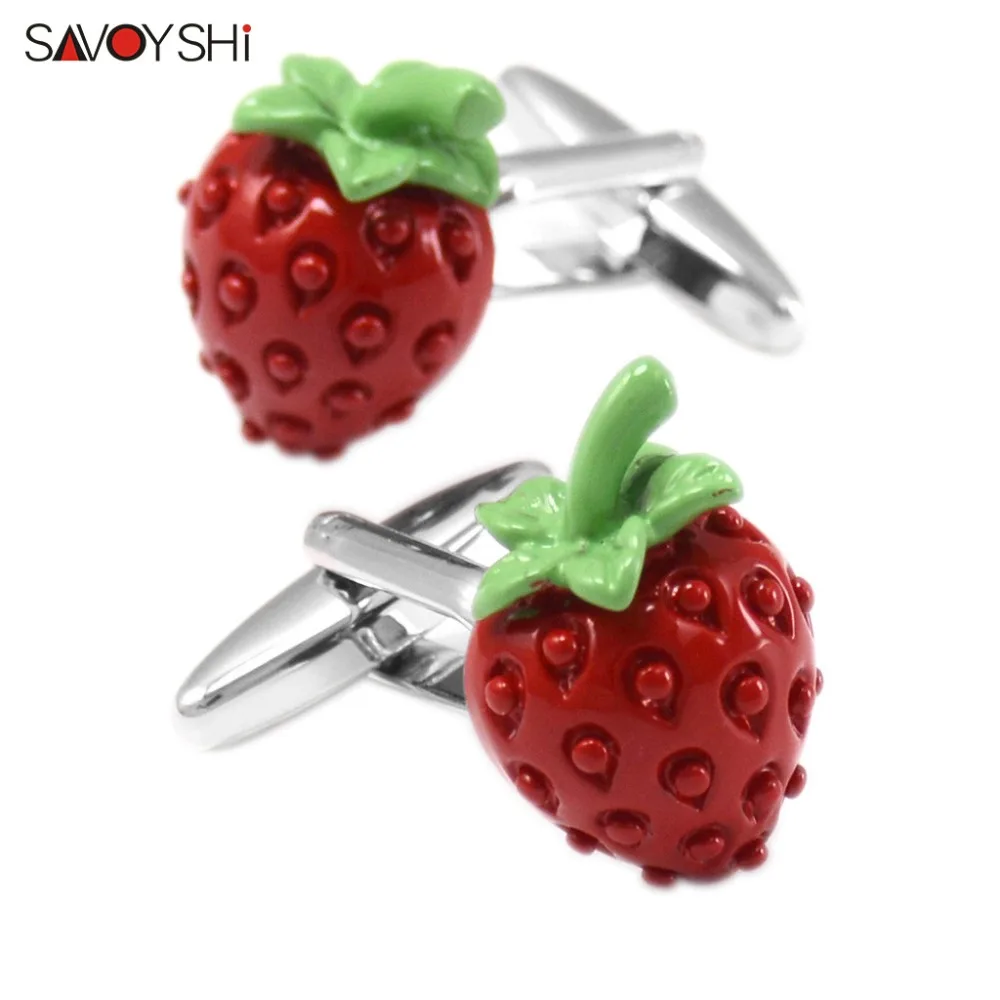 

SAVOYSHI Shirt Cufflinks for Mens Cuff buttons High Quality Red Enamel Strawberry Cuff links Brand Jewelry Free Engraving LOGO