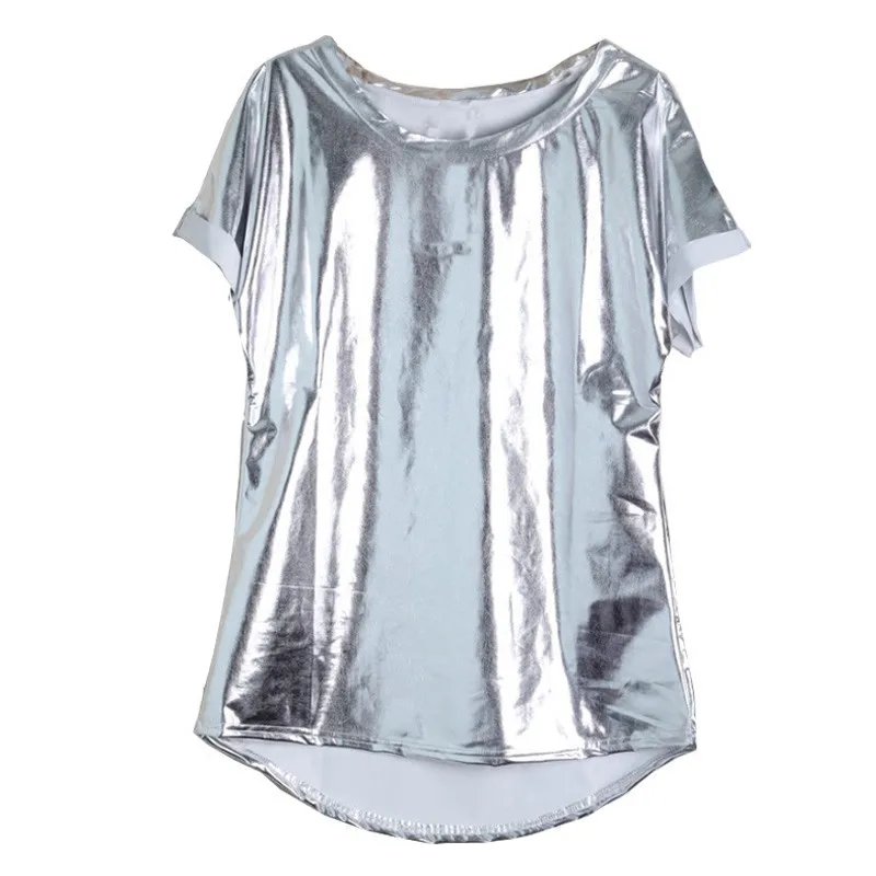 Women Silver Shiny Slim Short Sleeved T-shirt 2019 Summer Round Neck O-Neck Silver Tops Tees Nightclub Party Stage Wear Costume
Women Silver Shiny Slim Short Sleeved T-shirt 2019 Summer Round Neck O-Neck Silver Tops Tees Nightclub Party Stage Wear Costume