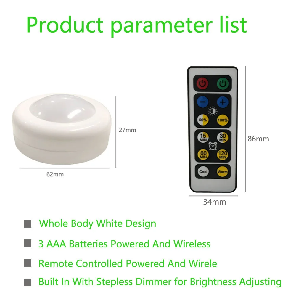 LED Under Cabinet Light Puck Light Battery powered Night lamp Closet Cupboard Showcase Wardrobe Kitchen
LED Under Cabinet Light Puck Light Battery powered Night lamp Closet Cupboard Showcase Wardrobe Kitchen