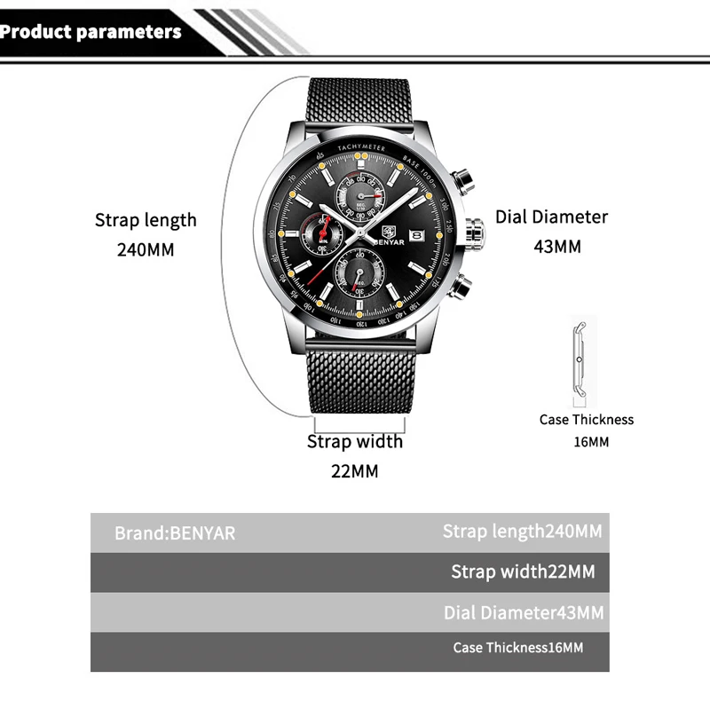 BENYAR Men's Watches 2019 Top Brand Watch Men Luxury Wristwatch Mens Quartz Chronograph Military Watch Clock Relogio Masculino
BENYAR Men's Watches 2019 Top Brand Watch Men Luxury Wristwatch Mens Quartz Chronograph Military Watch Clock Relogio Masculino
