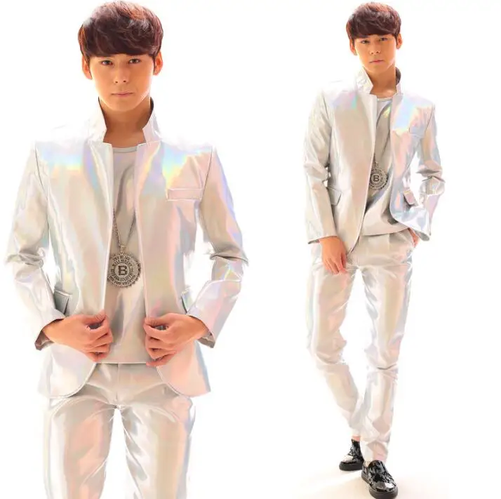 PU clothes men silver suits designs stage costumes for singers jacket men blazer dance star style punk man coat + vest + pant
PU clothes men silver suits designs stage costumes for singers jacket men blazer dance star style punk man coat + vest + pant