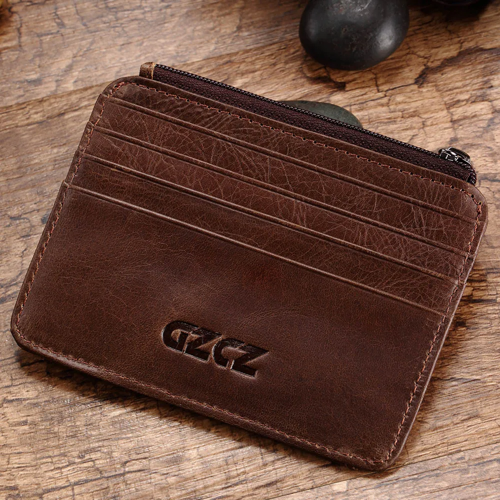 Genuine Leather Credit Card Holder Coin Pocket Purse Men Wallet Hasp Zipper Design Female Women Fashion Mini Money | Багаж и сумки