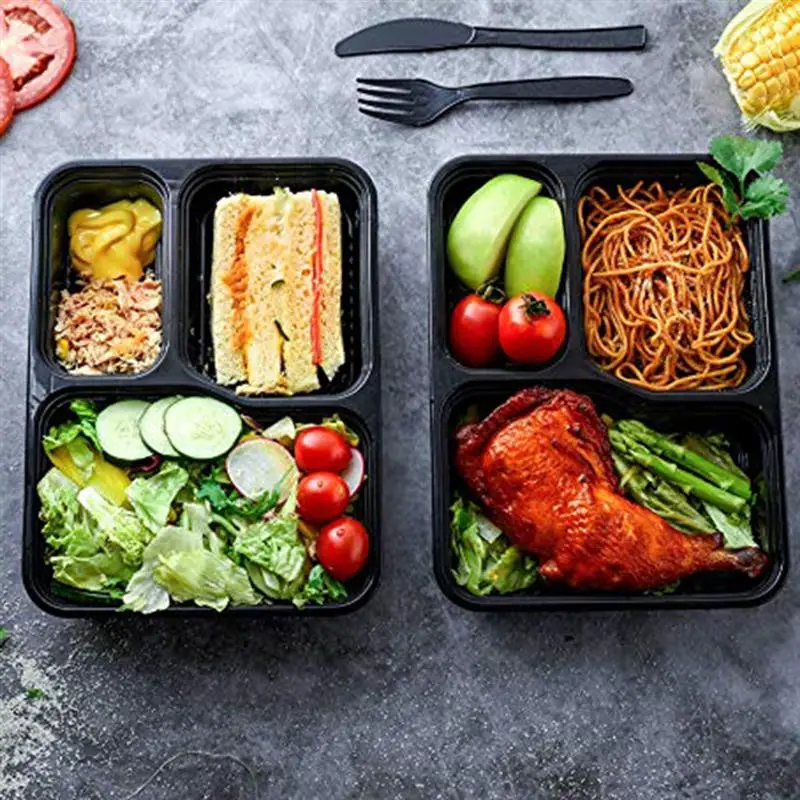 Одноразовые контейнеры для еды 30 шт. 1000 мл 3 отсека коробка хранения продуктов