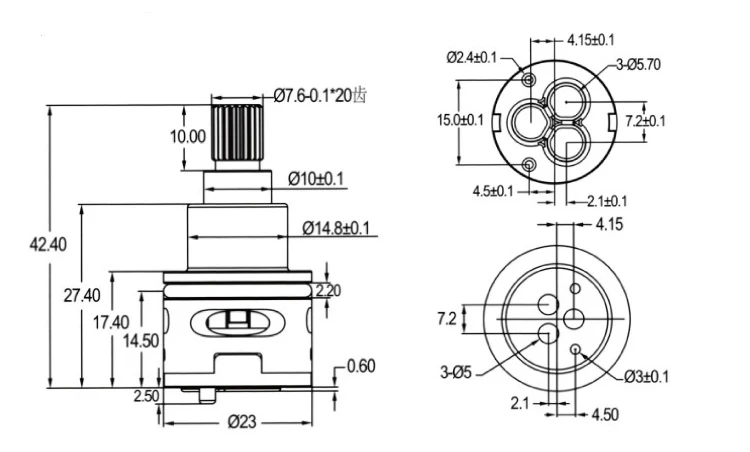 22MM Shower Faucet Spool Third Gear Ceramic Spool / Three-Hole Diversion Spool / Shower Sprinkler Valve