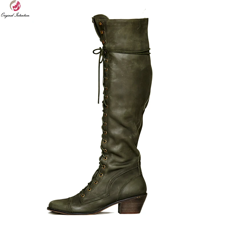 Original Intention Quality Women Knee High Boots Round Toe Square Heel Boots Fashion Army Green Shoes Woman Plus US Size 4-15
Original Intention Quality Women Knee High Boots Round Toe Square Heel Boots Fashion Army Green Shoes Woman Plus US Size 4-15