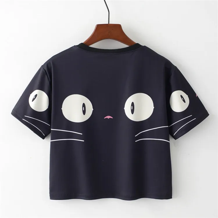 Harajuku футболка с кошачьими глазами для женщин 2018 летняя коротким рукавом женские