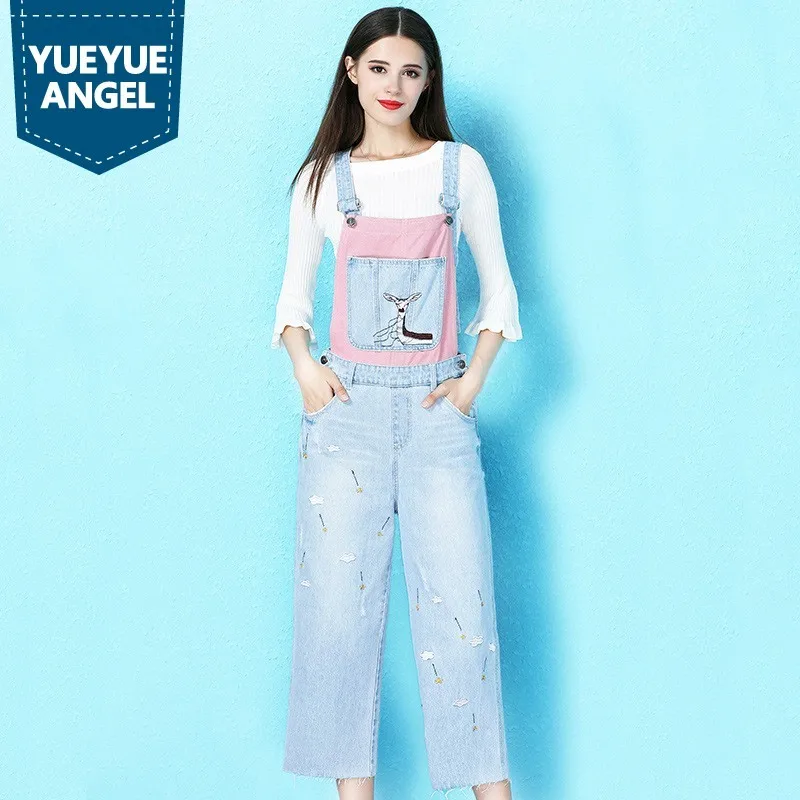 Summer Preppy Style Sleeveless Suspender Womens Denim Jumpsuits Lovely Embroidery Ankle Length Loose Pants Plus Size Streetwear
Summer Preppy Style Sleeveless Suspender Womens Denim Jumpsuits Lovely Embroidery Ankle Length Loose Pants Plus Size Streetwear