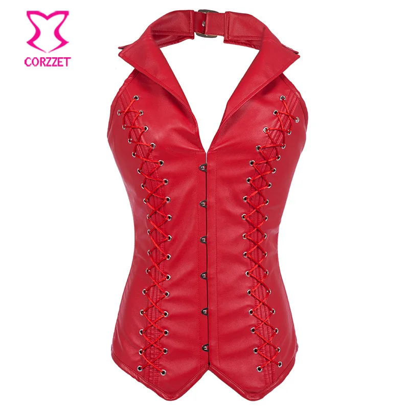 Halter Red Leather Corset Steel Boned Plus Size Gothic Tops Steampunk Clothing Women Sexy Korset Waist Slimming Corsets Lace Up
Halter Red Leather Corset Steel Boned Plus Size Gothic Tops Steampunk Clothing Women Sexy Korset Waist Slimming Corsets Lace Up