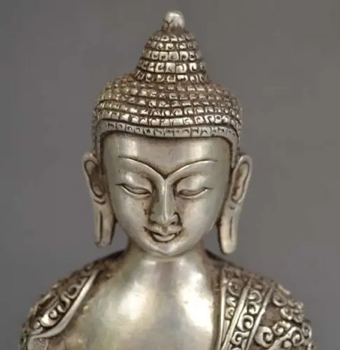 Китайская тибетская буддийская статуя S1166 из белой меди Sakyamuni Shakyamuni буддистская