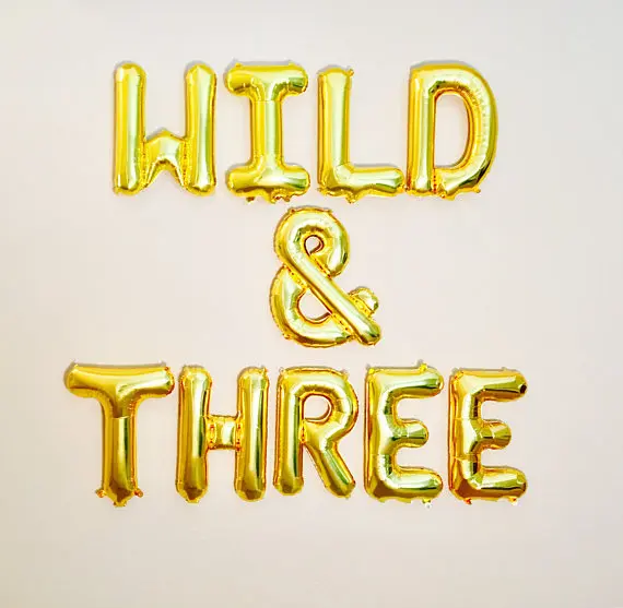 gold or silver Young WILD & THREE third birthday letter Foil balloons baby shower baptism photo props party decorations 
gold or silver Young WILD & THREE third birthday letter Foil balloons baby shower baptism photo props party decorations