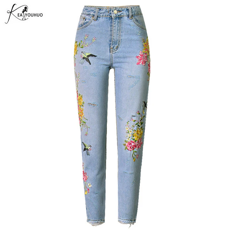 Осень 2020 женские джинсовые брюки прямые джинсы с высокой талией|embroidered jeans|jeans for