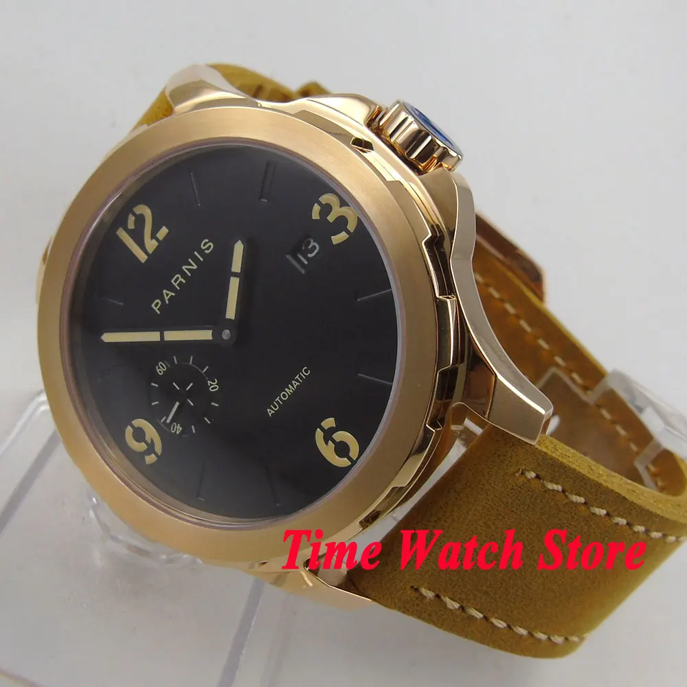 

44mm Parnis date luminous golden case 5ATM resistance sapphire glass ST2555 mens watch 781