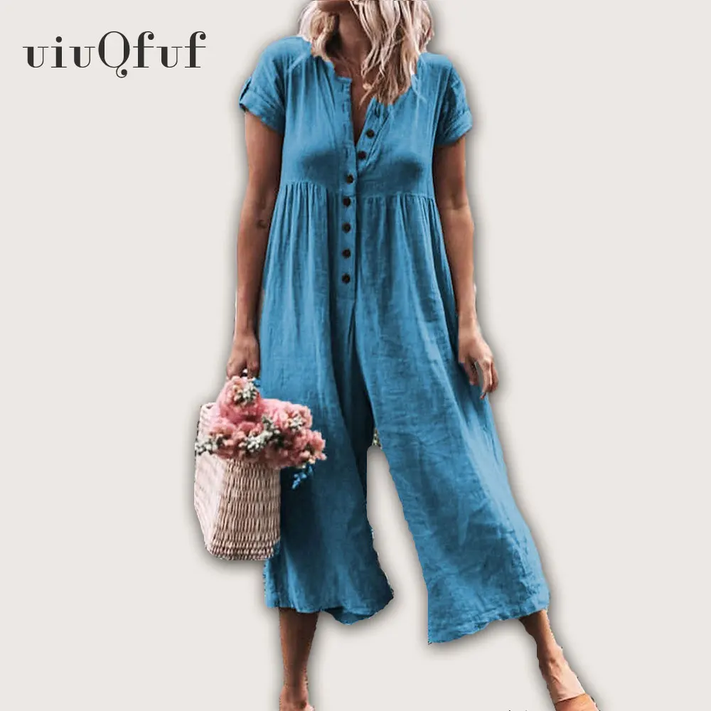 Wide Leg Trousers Jumpsuit Casual Short Sleeve Summer Overalls Button Office Ladies Jumpsuits Loose Fashion Solid Bodysuits
Wide Leg Trousers Jumpsuit Casual Short Sleeve Summer Overalls Button Office Ladies Jumpsuits Loose Fashion Solid Bodysuits