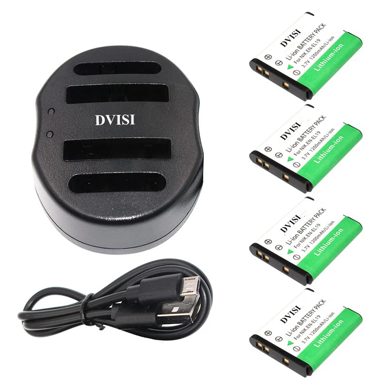 4pcs 1.2Ah EN-EL19 EN EL19 ENEL19 Rechargeable Battery with USB Charger for Nikon Coolpix S3100 S3200 S3300 S4100 S4200 S4300
4pcs 1.2Ah EN-EL19 EN EL19 ENEL19 Rechargeable Battery with USB Charger for Nikon Coolpix S3100 S3200 S3300 S4100 S4200 S4300