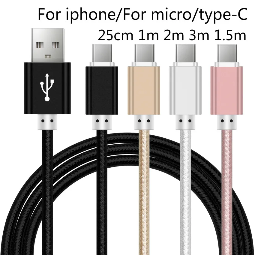 Кабель типа C для передачи данных кабель Micro USB iPhone iPad зарядный Samsung 8pin iOS 12 11 10 9 25 см